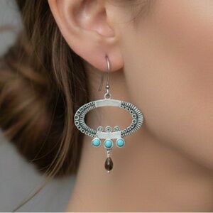 Silpada Retired W2135 S Silver Turquoise & Smoky Quartz Oval Dangle Earrings